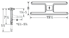 19 1/2" X 8" Stainless Steel H Single Burner, Adj Venturi 3 19 1/2" X 8" Stainless Steel H Single Burner, Adj Venturi